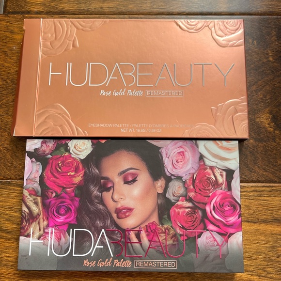 NIB Huda Beauty Bundle Desert Dusk & Rose Gold Remastered Palettes Glowish Lips - Picture 2 of 5
